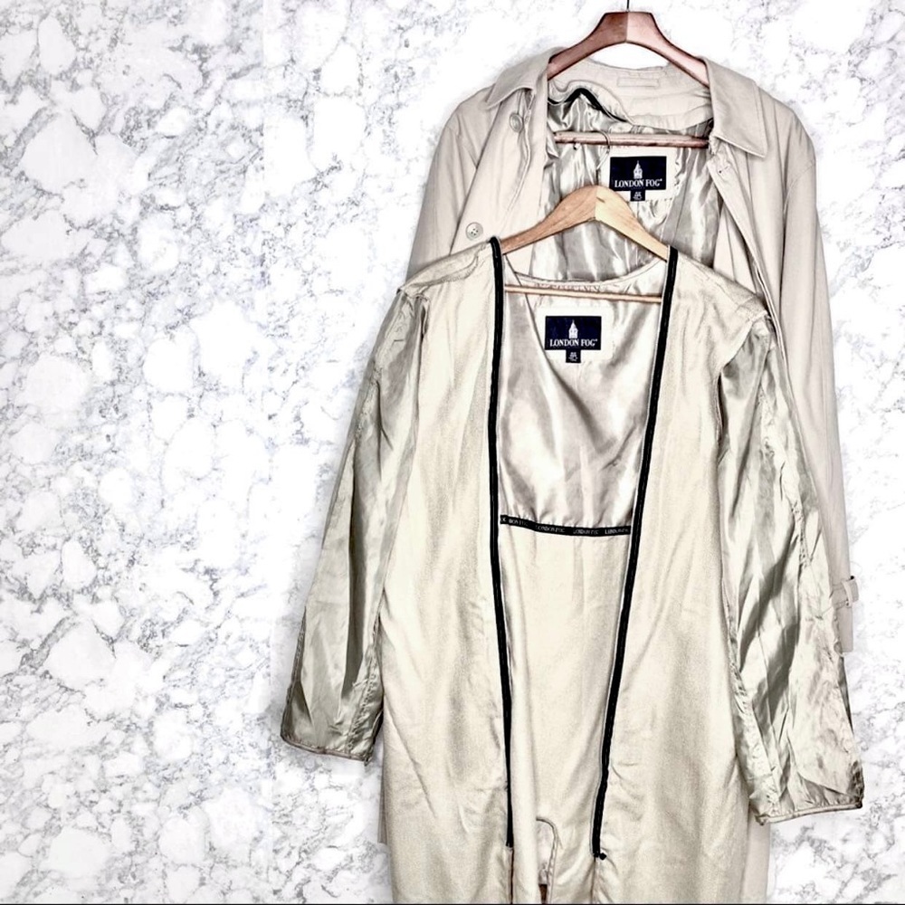 London Fog Vintage Men’s Tan Belted Trench Coat With Detachable Liner Size 42R - Picture 7 of 15